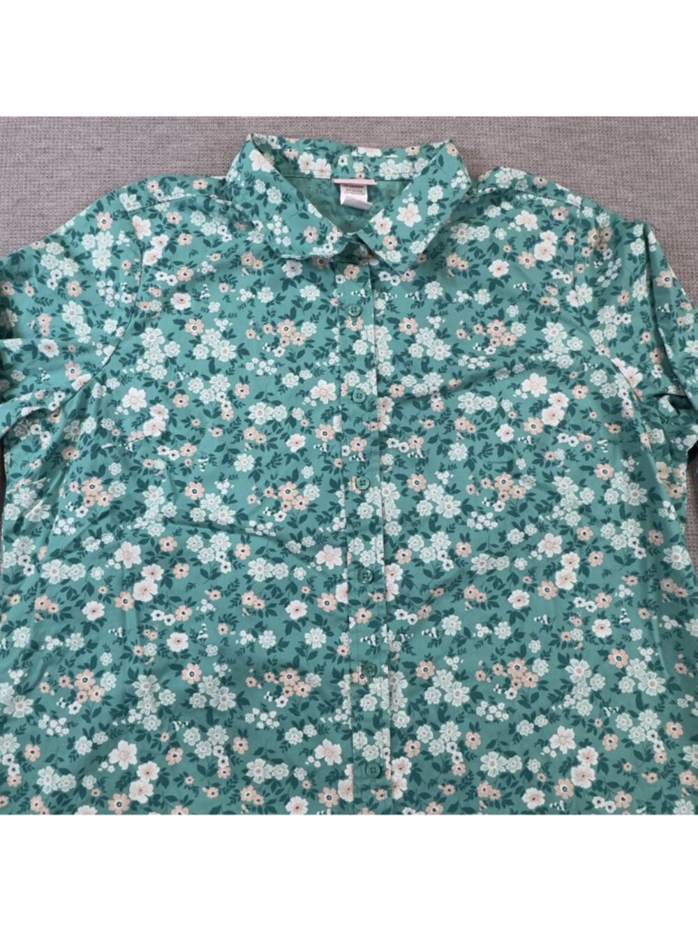 American Sweetheart Floral Button-Up Shirt Womens Size XL 3/4 Sleeves Green - Picture 5 of 13